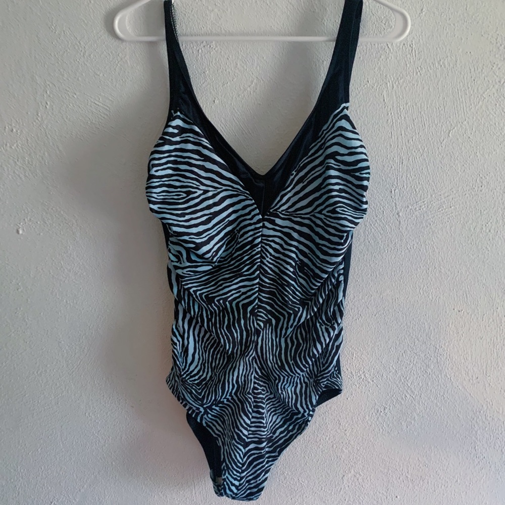 vintage blue black zebra print swimsuit